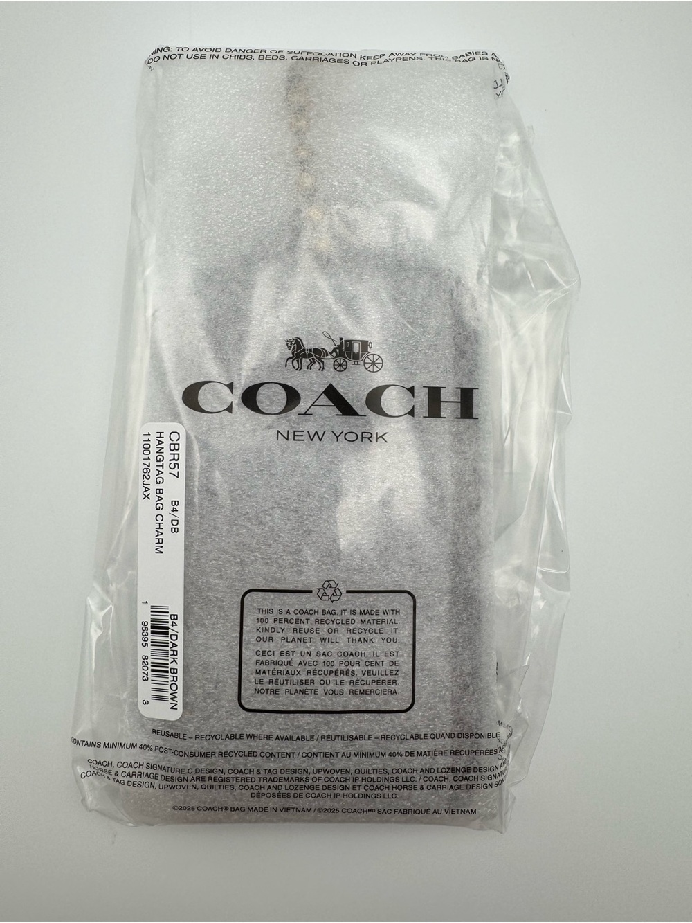 Coach XL Hangtag Bag Charm CBR57 Dark Brown Brass Leather NWT - Picture 5 of 16